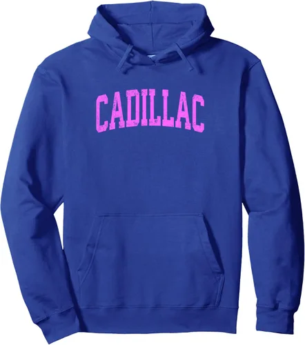 Vista 9 de Cadillac Michigan MI Vintage Athletic Sports - Sudadera con capucha de diseño rosa, Negro