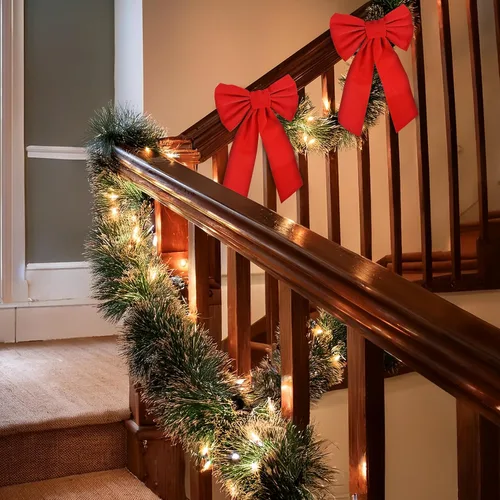 Vista 5 de Lazo de Navidad de terciopelo rojo de 9 x 16 pulgadas, paquete de 10 lazos navideños