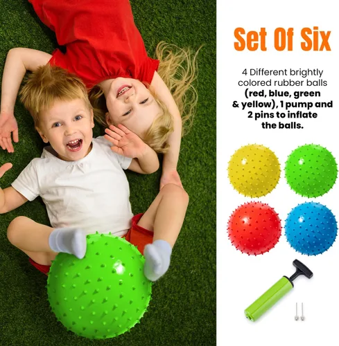Vista 7 de New Bounce Knobby - Juego de 4 bolas inflables sensoriales con bomba de 8.5 pulgadas para niños, juguetes texturizados para niños, terapia