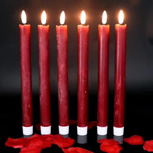 Vista 18 de Wondise Velas Cónicas Sin Llama con Control Remoto Temporizador, Candelabros Rojos Cerosos Reales a Batería Velas LED de Mecha 3D para Decoración