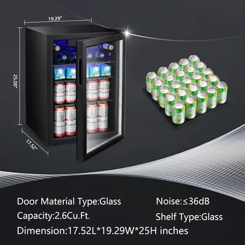 Vista 4 de Antarctic Star Mini refrigerador de 2.6 pies cúbicos para 100 latas, enfriador de vino/gabinete de cerveza pequeña de soda de vidrio de puerta