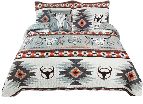 Vista 2 de Western Peak Juego de ropa de cama de 5 piezas con fundas y almohadas decorativas (beige, Queen)