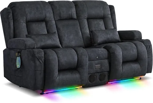 Vista 22 de URRED Sofá reclinable Power Loveseat con masaje y calor, gris ceniza