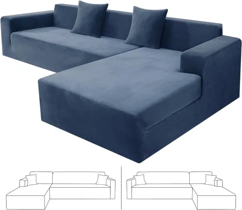 Vista 17 de ZNSAYOTX Fundas para sofá modular de terciopelo suave, fundas de felpa de lujo con parte inferior elástica para sofá modular en forma de L, 2