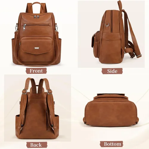 Vista 7 de RAINSMORE Mochila convertible para mujer, de piel sintética, impermeable, a la moda, de 13.3 pulgadas, antirrobo, bolsa de hombro cruzada