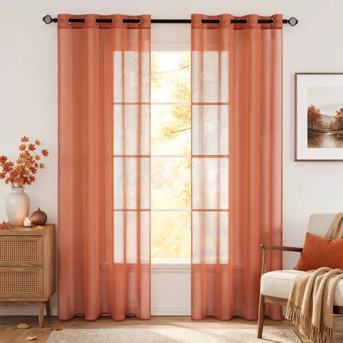 Vista 17 de MIULEE 2 paneles de cortinas semitransparentes beige para ventana, elegantes con ojales en la parte superior, cortinas de gasa