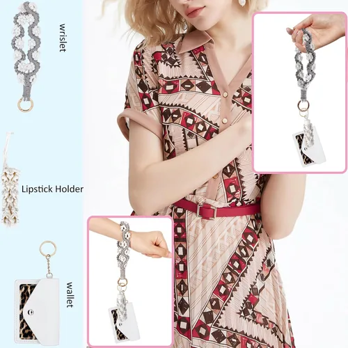 Vista 104 de BIHRTC Llavero de pulsera boho con soporte para lápiz labial, pulsera hecha a mano