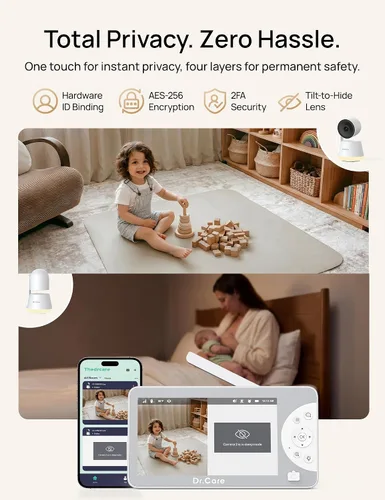 Vista 3 de Dr.Care LumiView Max Smart WiFi Baby Monitor – 7 pulgadas 1080P FHD y cámara 2K, modo de privacidad, detección de llanto y movimiento, batería