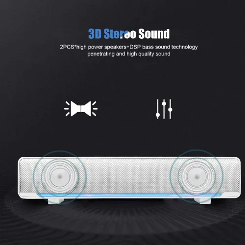 Vista 6 de Barra de sonido, altavoces profesionales de computadora multifunción estéreo envolvente sonido de graves profundos USB con cable