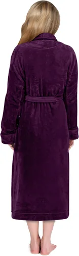 Vista 3 de NY Threads - Bata de baño de vellón para mujer con cuello tipo chal, bata larga y suave