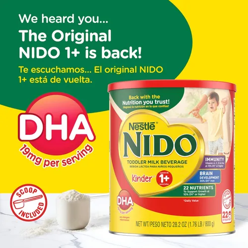 Vista 2 de Nido NESTLE Kinder 1+ - Bebida de leche en polvo, recipiente de 1.76 libras