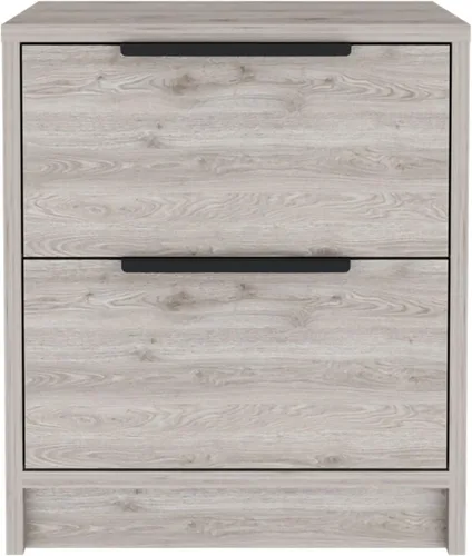 Vista 3 de Mesita de noche de madera, 2 cajones, mango de metal, mesita de noche moderna gris para cama, fácil montaje
