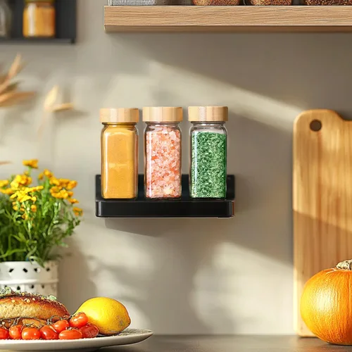 Vista 7 de ComSaf - Tarros de vidrio para especias con etiquetas de 4 onzas, paquete de 6 tapas pequeñas de bambú Empty Containers, Seasoning Herb Powder