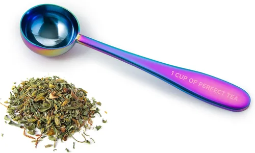 Vista 7 de Cuchara de té de hojas sueltas medida Una taza de té perfecto Cuchara de acero inoxidable (azul de los años 50)