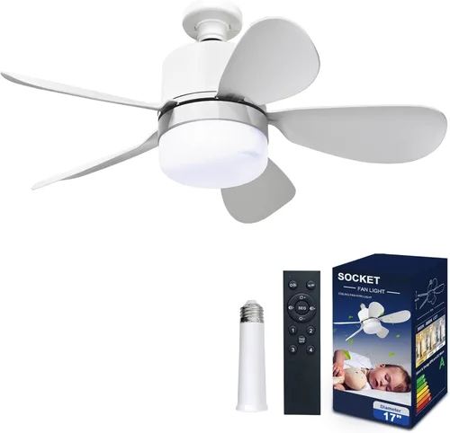 Vista 7 de Luz de ventilador de enchufe con control remoto, ventilador de techo Blanco