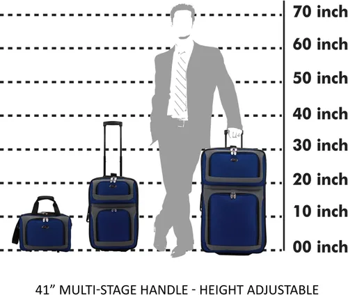 Vista 4 de U.S. Traveler New Yorker - Juego de equipaje de viaje expandible ligero y suave, Dobby azul, New Yorker - Juego de equipaje de viaje expandible