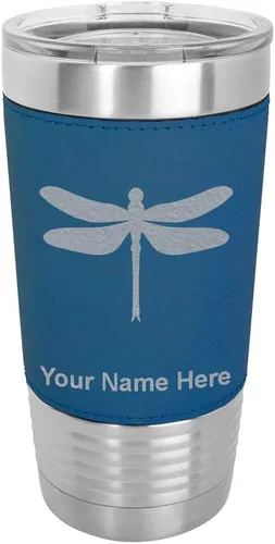 Vista 15 de LaserGram Vaso aislado al vacío de 20 onzas, libélula, grabado personalizado incluido (piel sintética, estilo béisbol)