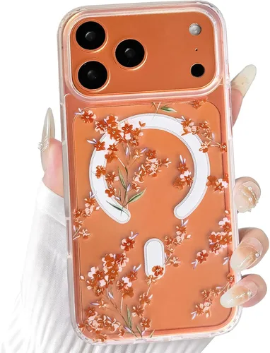 Vista 81 de NITITOP Funda magnética transparente compatible con iPhone 14 Plus/15 Plus, compatible con MagSafe lindas flores, hojas florales para mujeres