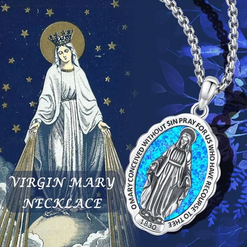 Vista 9 de LOOVE Collar de plata de ley 925 con medalla milagrosa de San MiguelSan CristóbaloCristóbal de JesúsSan BenitoVirgen María milagrosa para hombres