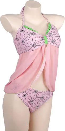 Vista 2 de polemaetus Traje de baño Kamado Nezuko para mujer, bikini de dos piezas, traje de baño de anime halter, Nezuko