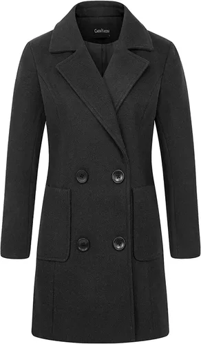 Vista 2 de Chouyatou - Elegante abrigo con cuello de solapa y abotonadura doble para mujer, de mezcla de lana