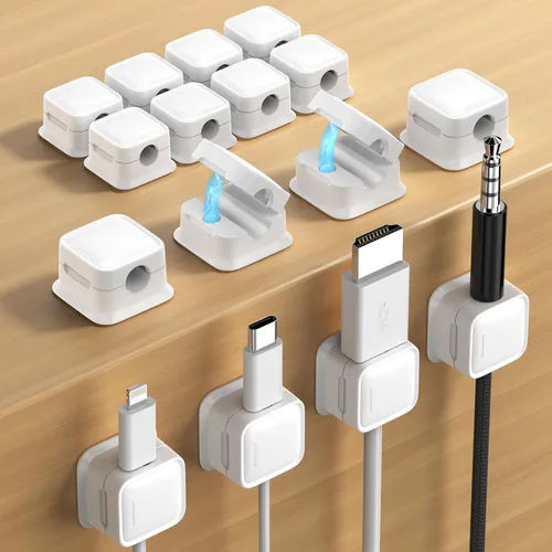 Vista 25 de Paquete de 8 Organizadores de Cables con Soporte, Costop Fuerte Adhesivo Magnético para Gestión de Cables de Escritorio, Fácil de Abrir, Organiza