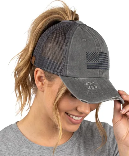 Vista 104 de Funky Junque - Sombrero de cola de caballo para mujer, gorra de béisbol con ajuste ajustable y cola de caballo alta cruzada para uso diario Paquete
