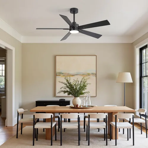 Vista 2 de 52 Inch Ceiling Fan with Light and Remote, Modern Black Ceiling Fans for Bedroom Living Room, 6-Speed Reversible DC Motor, 3CCT LED Lighting