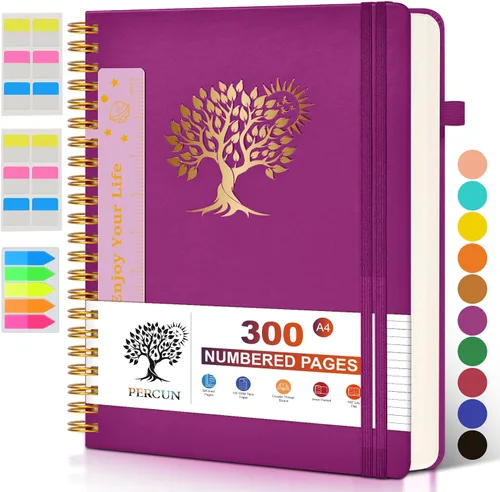 Vista 9 de Cuaderno grande en espiral para mujeres y hombres, 300 páginas rayadas numeradas, con rayas universitarias, cuaderno encuadernado en espiral de tapa