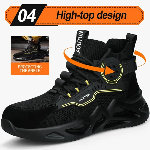 Vista 5 de LAoutun Zapatos de punta de acero para hombres y mujeres, zapatos de trabajo de seguridad, cómodos, ligeros, a prueba de pinchazos, zapatos