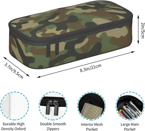 Vista 4 de Estuche para lápices con estampado de camuflaje verde y camuflaje, bolsa con soporte para bolígrafos, organizador de escritorio para escuela
