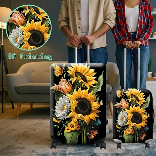 Vista 6 de Funda protectora de maleta más 1 etiqueta de equipaje adecuada para equipaje de 18 a 30 pulgadas, Orquídeas Girasol, M