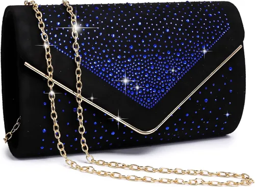 Vista 12 de Dasein Bolso de noche con diamantes de imitación para mujer, clutch de ante sintético, bolsos brillantes para fiestas formales, cóctel, boda, cartera