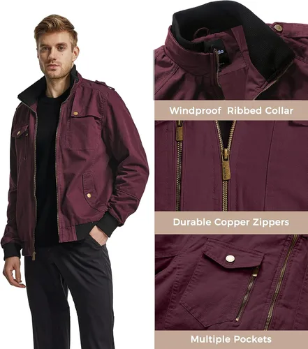 Vista 6 de Wantdo Chamarra rompevientos para hombre con cuello de algodón para hombre.