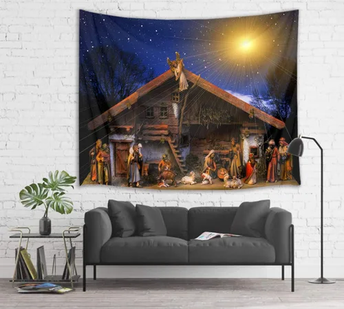 Vista 10 de HVEST Tapiz de cielo estrellado de Jesús, tapiz de belén, Jesucristo, nacido en el pesebre, para colgar en la pared, creyentes cristianos, hombres