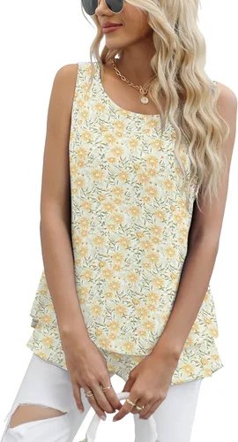 Vista 3 de Timeson - Camiseta de gasa sin mangas, blusa casual de doble capa para mujer