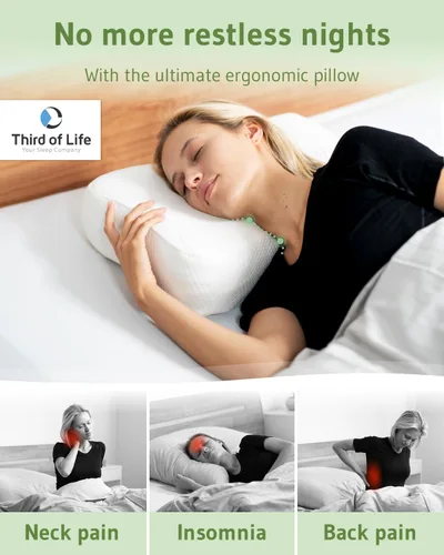 Vista 4 de Third of Life Almohada de viaje con espuma viscoelástica de carbón activado Almohada cervical para aliviar el dolor de cuello para personas que