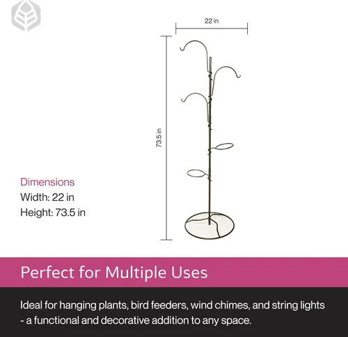 Vista 6 de Yard Butler YT-5 Jardín colgante para árbol de patio, tres ganchos de pastor para colgar plantas al aire libre o interior, dos soportes circulares