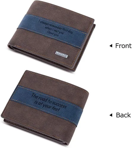 Vista 2 de JewelOra Billeteras personalizadas grabadas para hombres, billetera plegable de piel sintética con nombre personalizado para hombres, marido, papá