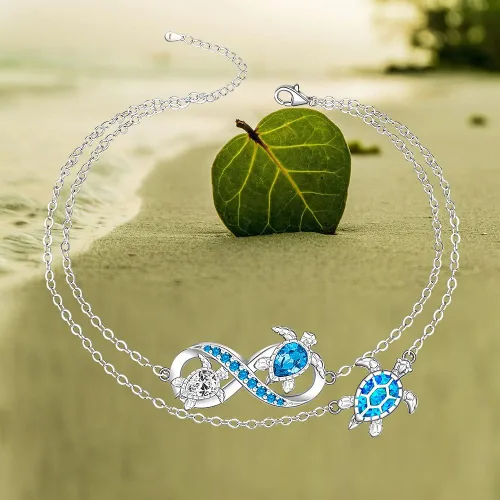 Vista 4 de Fenthring Sea Turtle Anklet Bracelets for Women Sterling Silver Ankle