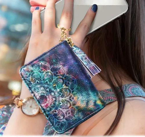 Vista 5 de Pequeña cartera para tarjeta de crédito RFID con brillantina.para mujer, cartera Rfid, S