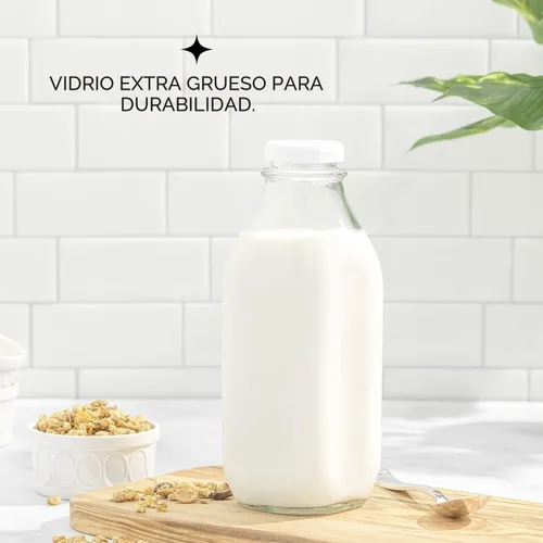 Vista 5 de JoyJolt Botellas de leche de vidrio con tapas y vertedor – 32 onzas, paquete de 3 botellas de vidrio reutilizables, herméticas, sin BPA, de grado