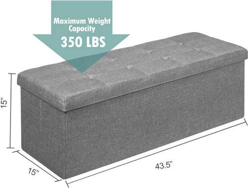 Vista 2 de GLOBALWAY HW65883SL Banco de almacenamiento plegable plateado, marco de metal, capacidad de peso de 350 libras, almacenamiento oculto de 120 litros