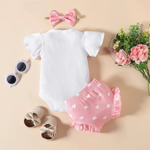 Vista 2 de PATPAT Conjunto de 3 piezas de ropa para bebé niña recién nacida con volantes y diadema
