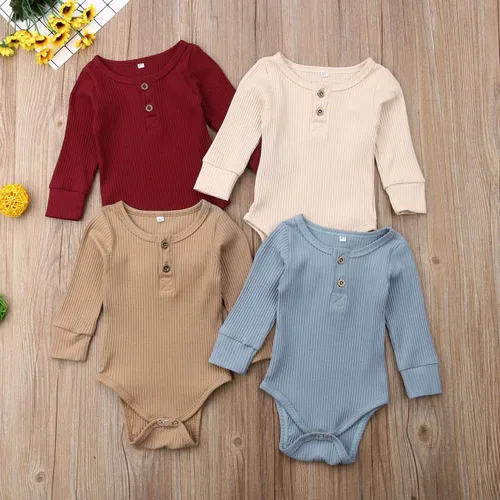 Vista 7 de Seyurigaoka Mameluco de manga larga unisex para bebé recién nacido, con punto acanalado liso, para niño y niña