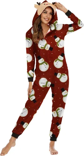 Vista 3 de Adisputent Pijamas de Navidad a juego para la familia, lindos conjuntos de pijamas de manga larga para parejas suaves de una pieza, divertidos