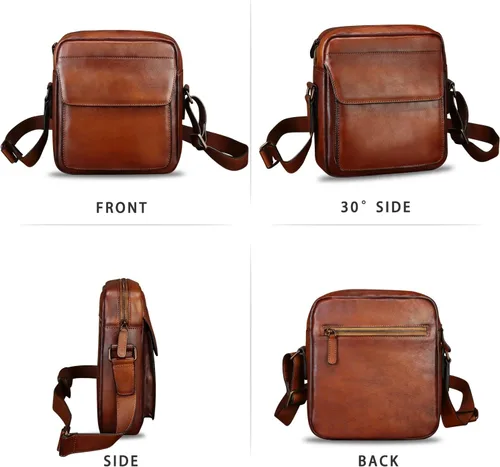 Vista 4 de IVTG Bolso de mensajero de cuero genuino para hombre, bolso de hombro cruzado, bolsa de mano de trabajo, bolsa de negocios