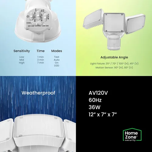Vista 5 de Home Zone Security - Luz LED con sensor de movimiento de 3500 lúmenes, resistente a la intemperie, luz de seguridad de 5000 K con modo de atardecer