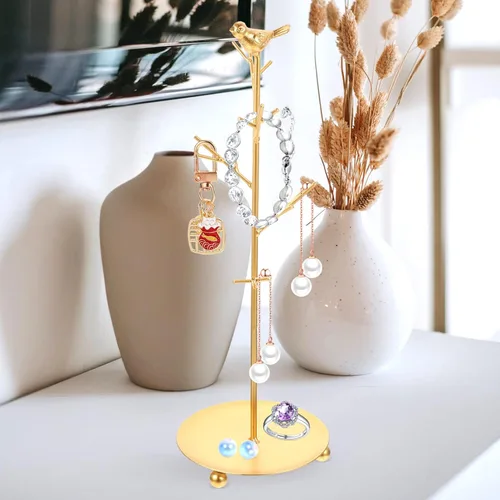 Vista 7 de Organizador de joyas, joyero, organizador de joyas con colgante de metal dorado para collares, aretes y accesorios, organizador de joyas, caja