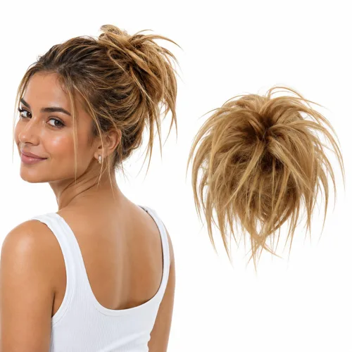 Vista 13 de CAISHA Prettyshop - Banda elástica XXL tipo postizo de cabello voluminoso ondulado, ideal para peinados recogidos de novias o rodetes desaliñados
